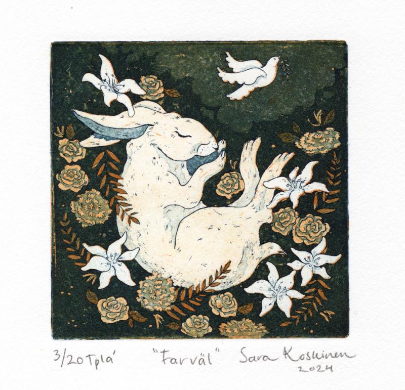 Sara Koskinen - "Farväl", etsning, akvatint, 2024