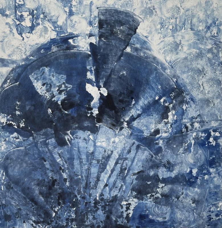 Konstnär; Monique Lundberg, Titel; "Bit Blue", Teknik; Grafik, Monotypi, Mått; 30x30cm, Årtal; 2026