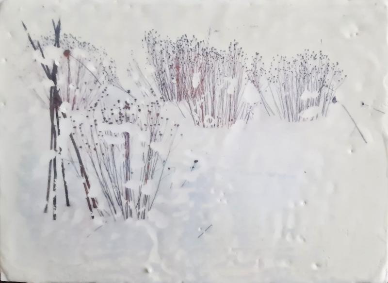 Vuokko Salmenkivi Talventörröttäjät valokuvansiirto puulle mehiläisvahalla encaustic 22x16 2025.jpg
