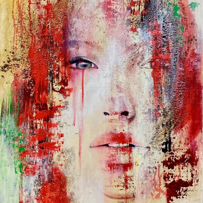 Paula Pitkänen, Punaiset kyyneleet, akryyli ja hiekka kankaalle, 80x60 cm, 2026