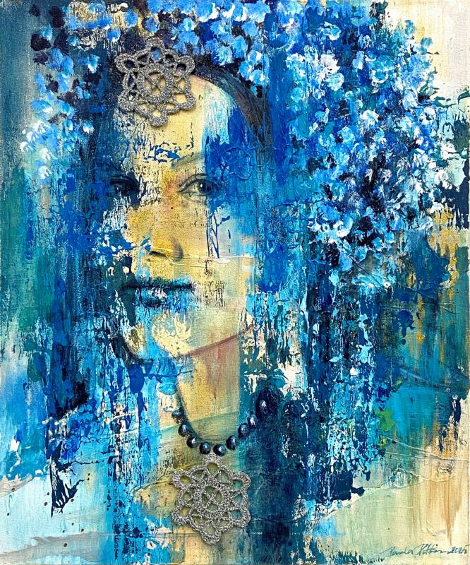 Paula Pitkänen, Onnen amuletit, akryyli puuvillalanka kankaalle, 55x46 cm, 2025