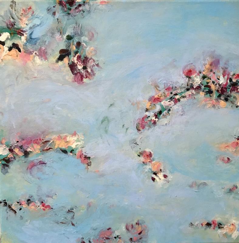 Lupaus keväästä, akryyli ja vaha kankaalle, 50 x 50 cm, 2025