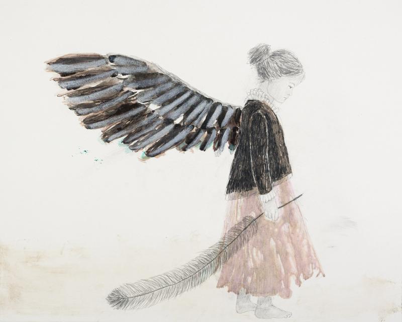 Kirsi Neuvonen Sulkasato 2025 monotypia lyijykynäpiirros 40x50 cm