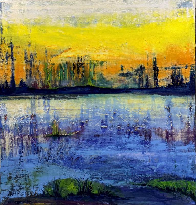 Vicky Maaranen, Ajan silta, kylmävaha öljy kankaalle, 92 cm X 89 cm, 2025