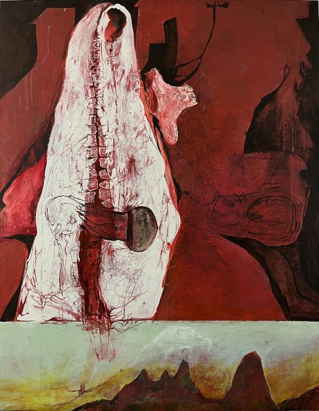 Valkoinen hevonen 2025, akryylimaalaus kankaalle, 140x 110 cm