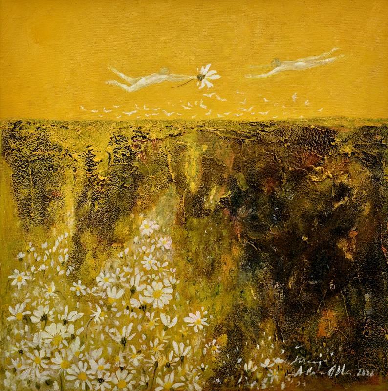 Merja Ala-Olla, Margherita - päivänkakkaroita, öljyväri, 50 x 50 cm, 2026