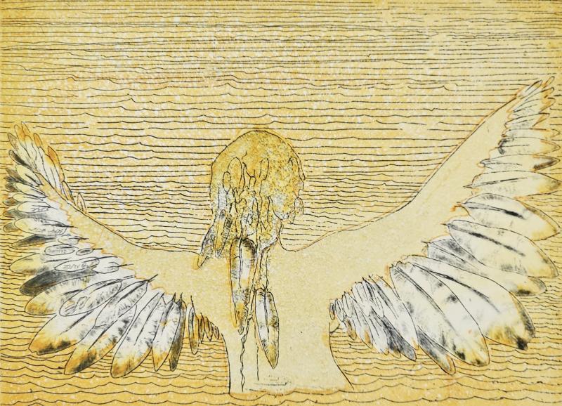 Merja Ala-Olla, Aurinkokylpy, etsaus, akvatinta, kuivaneula, 15 x 20 cm, 2025