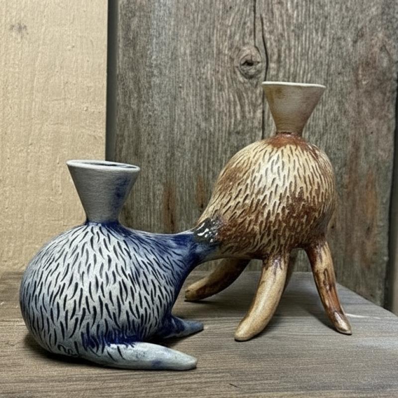 Nicolina Eklunds mest beställda skulptur, ljusstaken Sambos, 2026. Stengods, 21x7x17 cm.