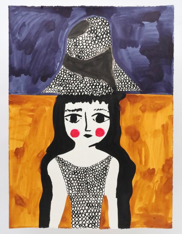 Jenni Tuominen, Iso hattu, tussi paperille, 90 x 69 cm, 2025.