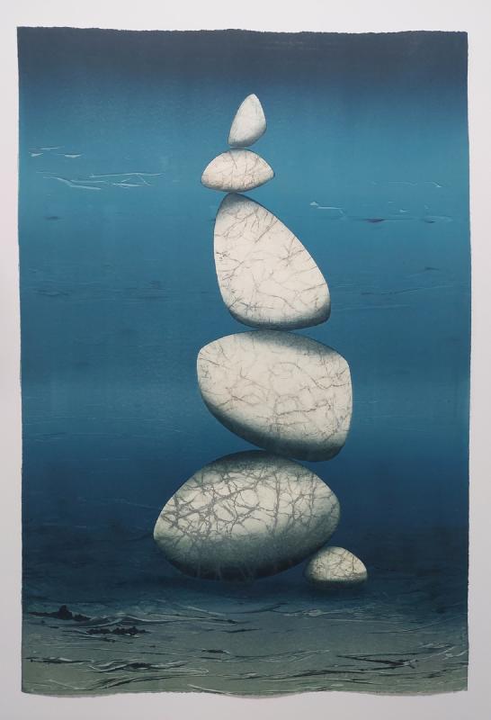 Hiljainen meri II, monotypia, väritelaus, 2024