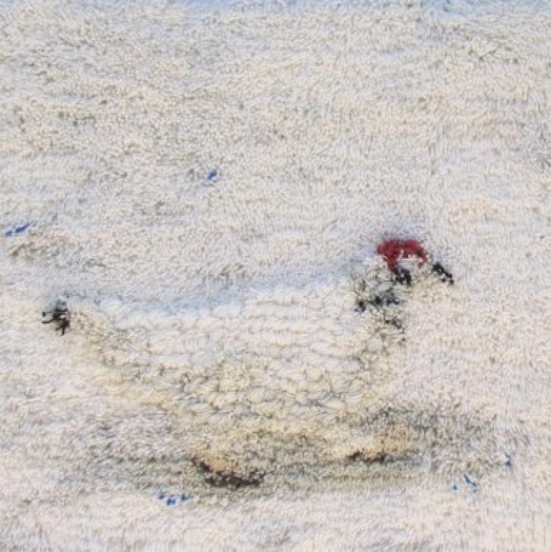 Mervi Muikku, Riekko, ommeltu ryijy, 81x53 cm,2023