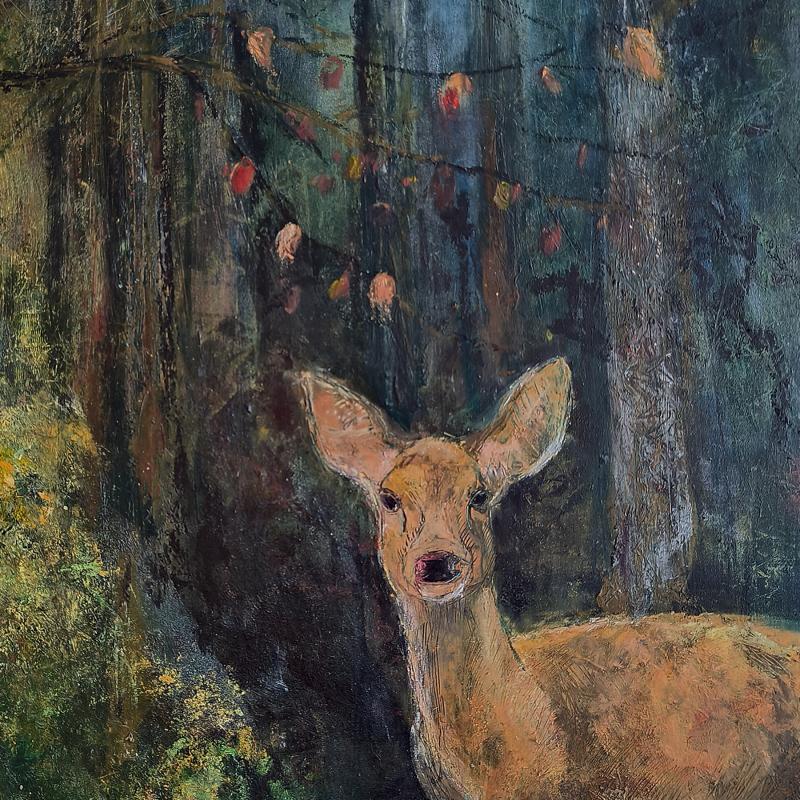 Pauliina Ruokokoski, Yhteys, kylmävaha-öljymaalaus vanerille, 47x101 cm, 2025