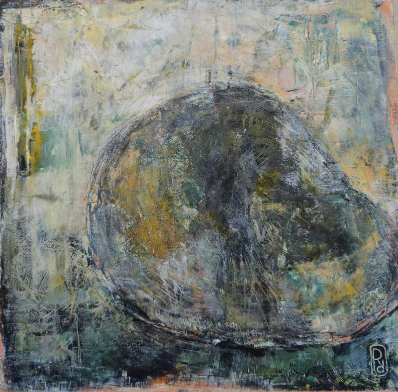 Pauliina Ruokokoski, Kiven paino, kylmävaha-öljymaalaus vanerille, 30x30 cm, 2026