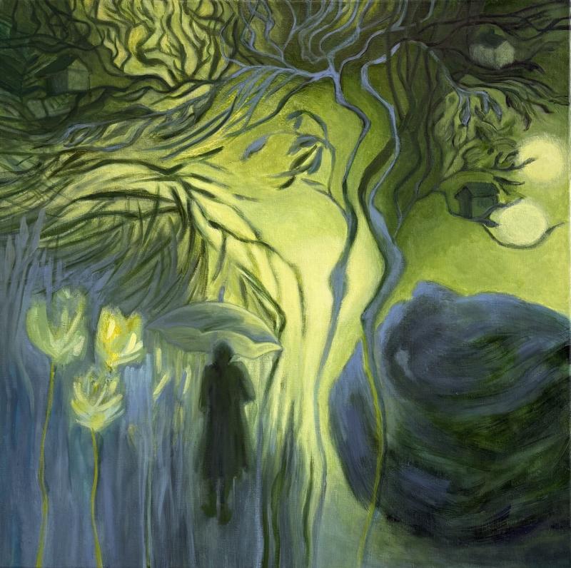  Kristiina Lempiäinen-Trzaska, Skyddat, 2026, akryl på duk, 70 x 70 cm / Kristiina Lempiäinen-Trzaska, Suojassa, 2026, akryyli kankaalle, 70 x 70 cm / Kristiina Lempiäinen-Trzaska, Sheltered, 2026, acrylic on canvas, 70 x 70 cm