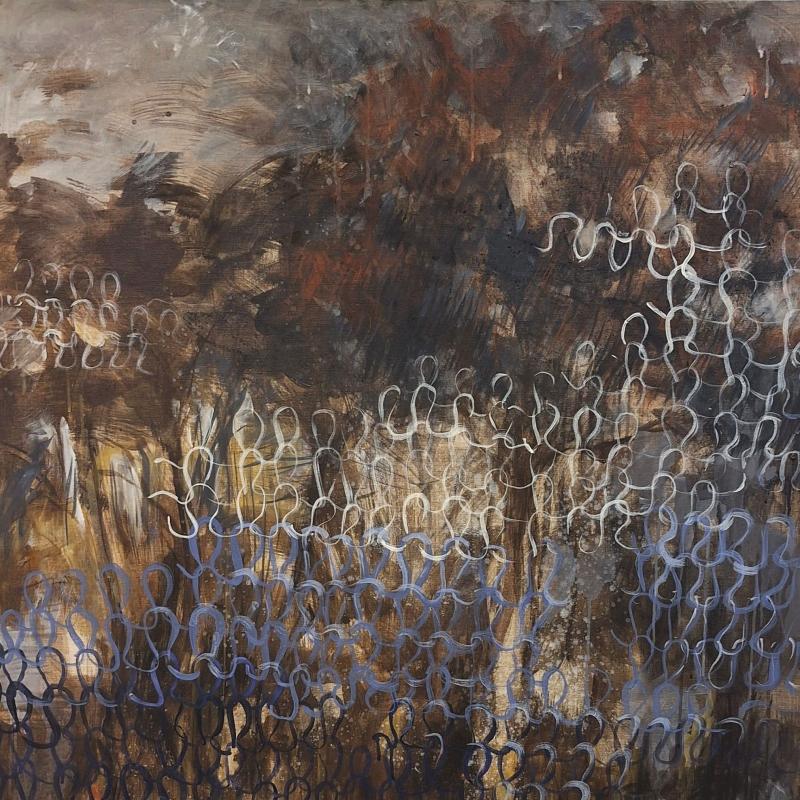 Riitta Posti, Loops of mind, öljy kankaalle, 110 cm x 100, 2021