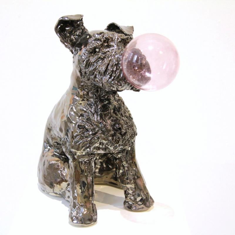 Pink Bubble Puppy Pepper, uniikki keramiikka ja lasi,	38x24x46 cm, 2024