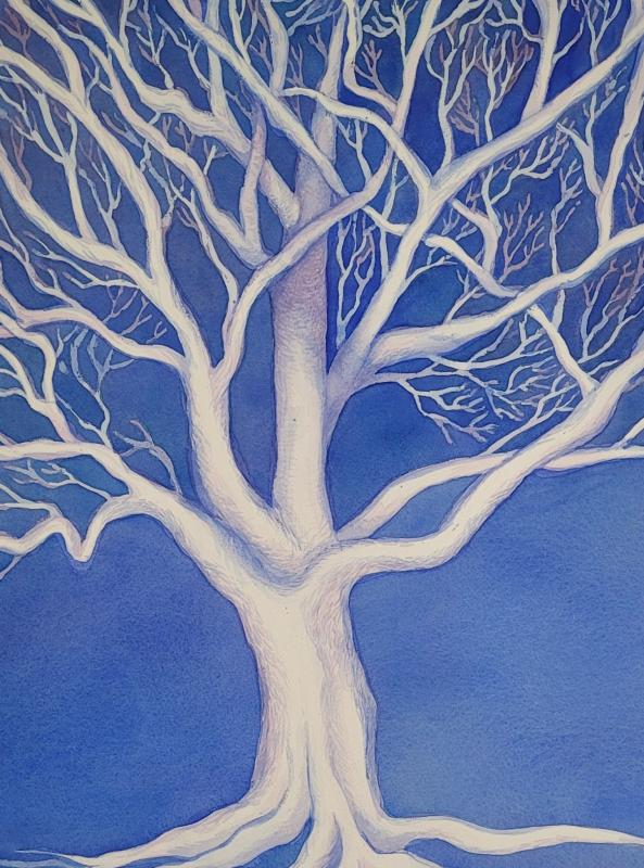 Hanna Räisänen, Valkoinen puu, akvarelli, 2023-24