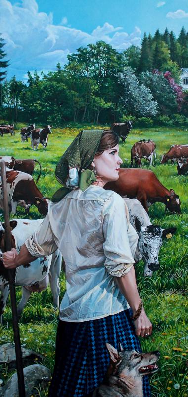 Anna-Liisa Kankaanmäki, Ilmarisen emäntä, öljyväri haapapuulle, 118 x 56 cm, 2024