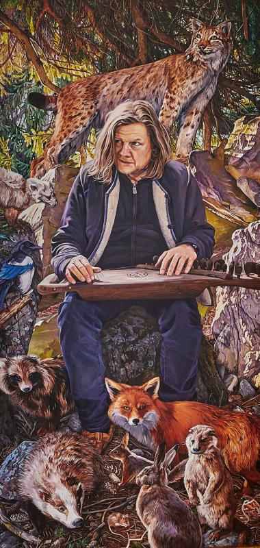 Anna-Liisa Kankaanmäki, Väinämöisen soitto, öljyväri haapapuulle, 118 x 56, 2025