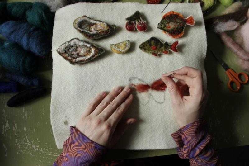 kylskåpsmagneter i tovad ull, Sarah Råholm