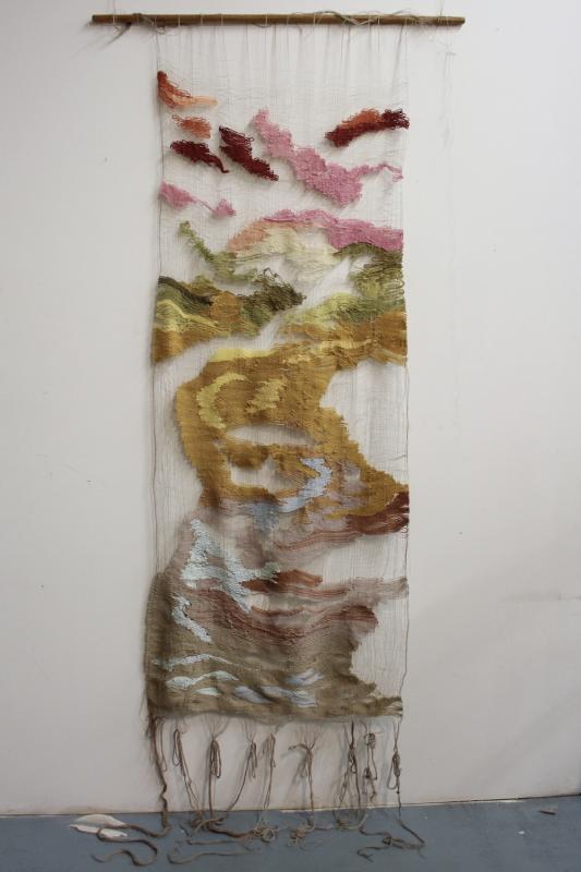 The Dyer’s Web, 2025, 80x180 cm, bildväv, vävd i vävstol med naturfärgat garn, Sarah Råholm