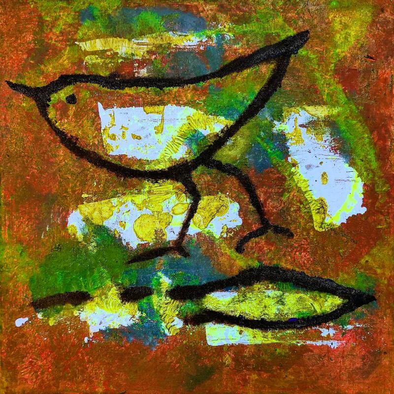 Sirja-Erika Virpikari. 2025. Lintunen. Akryyli ja öljyväri kankaalle. 25x25 cm.
