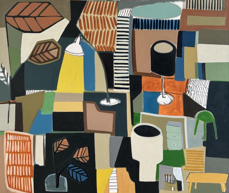 Asioita 2023, 100x120cm, akryylitussi ja öljy kankaalle, Heidi Toivainen