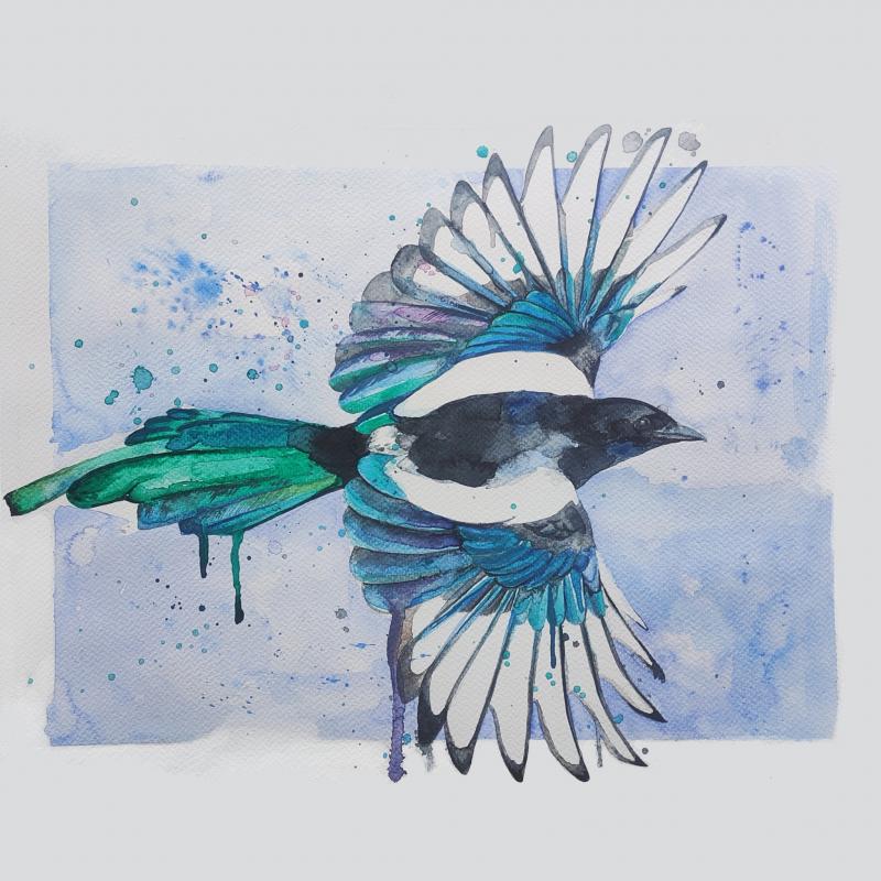 Scarlet Nuoskanen, "Harakka", watercolour on paper, 40 x 30cm, 2025. 