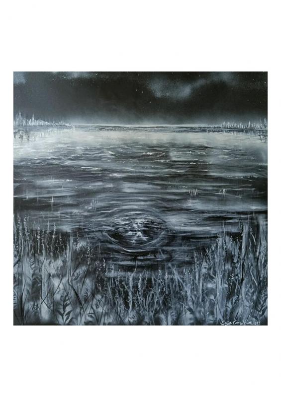 Saija Candelin: Hukkunut rukous. Akryyli kankaalle 100 cm X 100 cm. 2025.