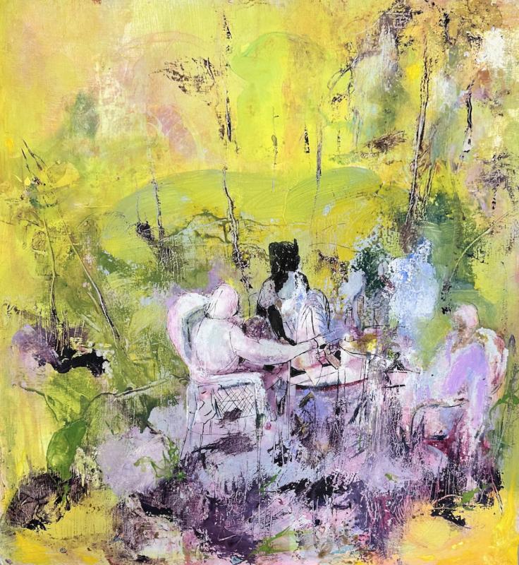 The Elephant In The Garden   2023/26   Mixed media on wood 50 x 50 cm