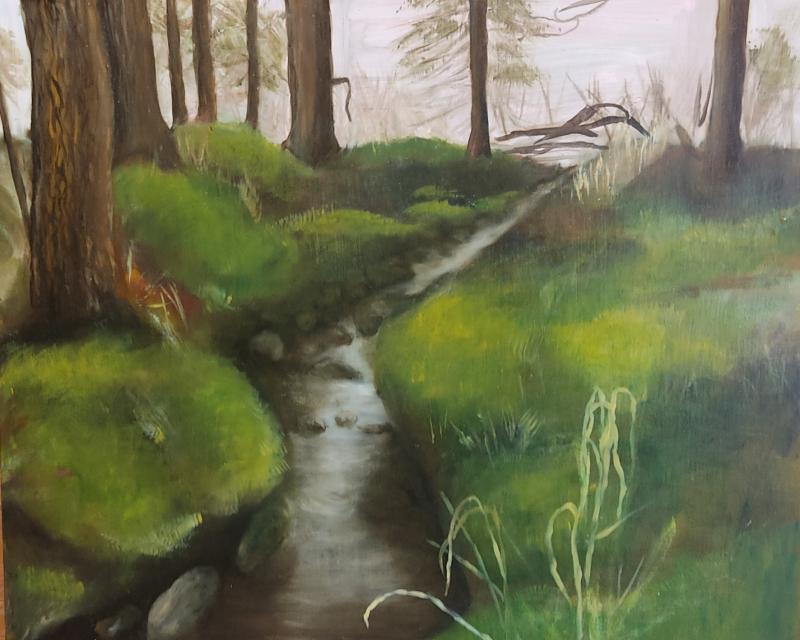 Metsäpuro 2025, 50x60cm, öljy kankaalle