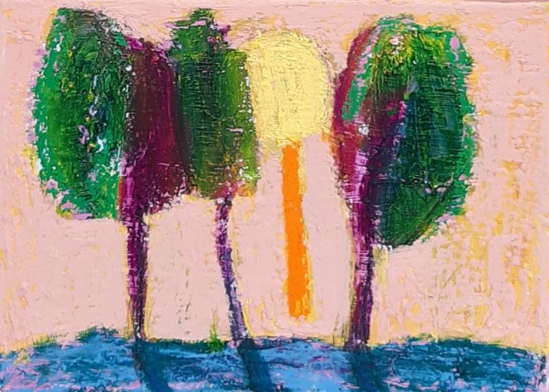 Upplyst, storlek: 24x33 cm, olja och oilstick på duk, 2025,  Valaistu, koko: 24x33 cm,  öljy ja öljyväripuikko kankaalle, 2025, Enlightened,  24x33 cm, oil and oilstick on canvas, 2025