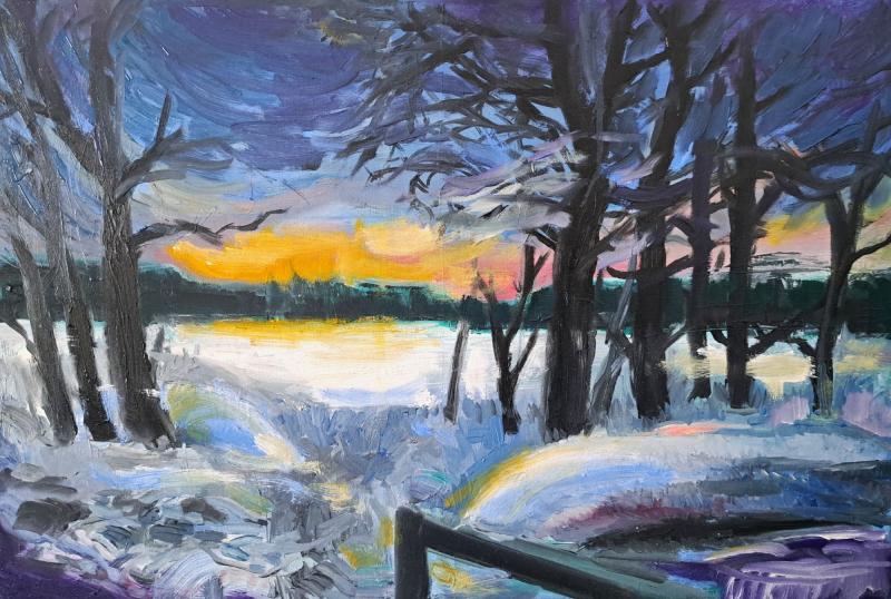 Gaku Okata, PM03:52 10.01.2026, öljy ja akryyli kankaalle, 40x60cm, 2026