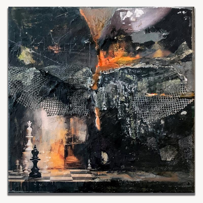 Alex Markwith, "Vision (Flame)", acrylic, mesh and digital prints on canvas, 20x20cm, 2025