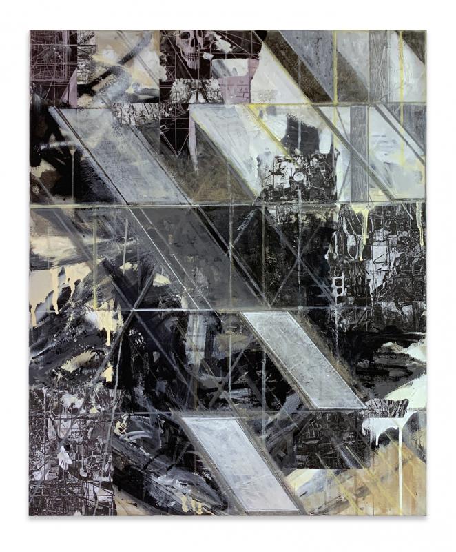 Alex Markwith, "Untitled Diagonals (Beige, White, Gray)", acrylic, graphite and digital prints on canvas, 73x60cm, 2026