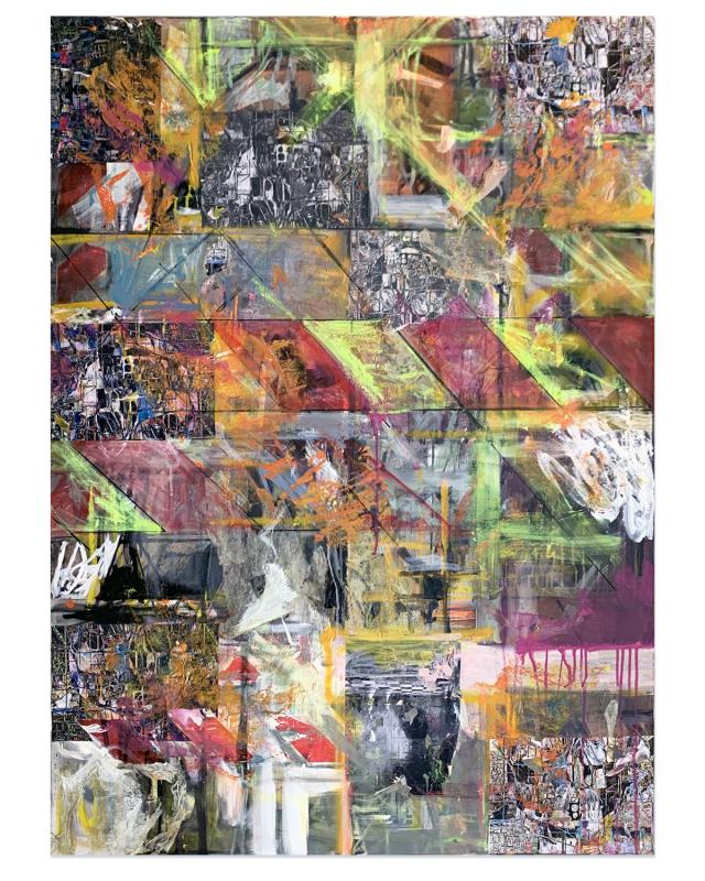 Alex Markwith, "Untitled", acrylic and digital prints on canvas, 140x100cm, 2025