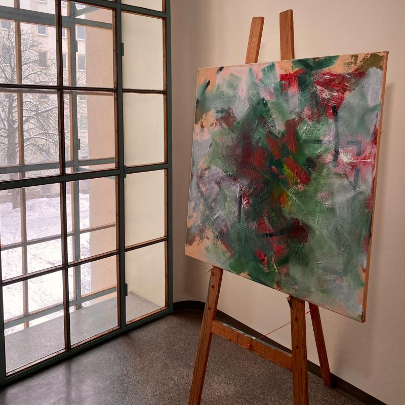 Juhani Räisänen, Eksistenssi, akryyli kankaalle, 89x89 cm, 2025