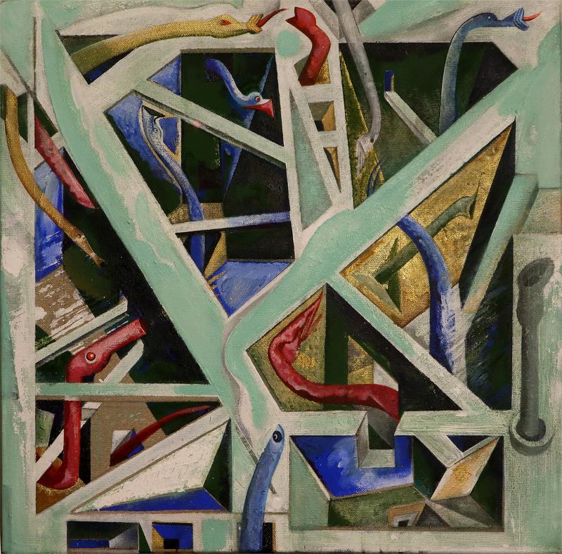 Ivan Kostiurin,"Labyrint 3", duk, akryl, 45×45 , 2025.