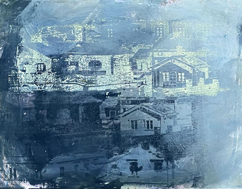 Ylemmän kerroksen väkeä, 2023, akryyli ja serigrafia levylle, 24x30cm