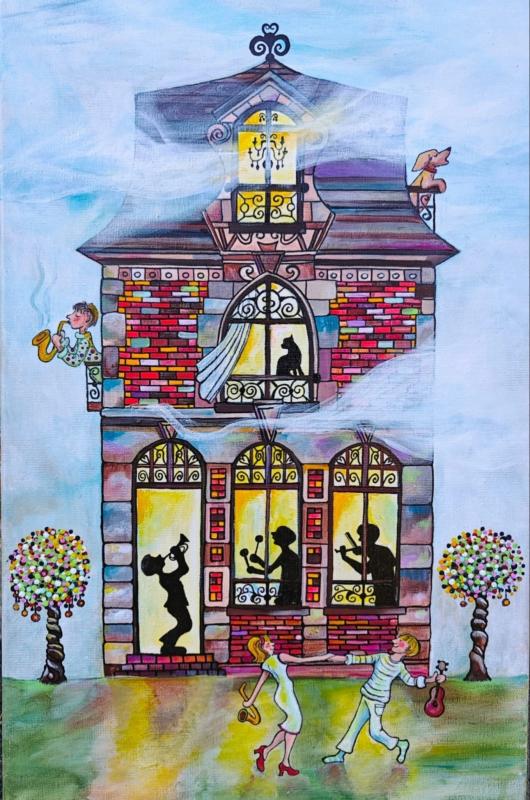 Minna Lehväslaiho, "Kaikki on tervetulleita!" 2025, Akryyli