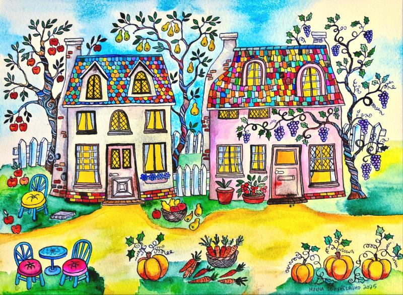 Minna Lehväslaiho, "Aurinkoinen iltapäivä" 2025, Akvarelli