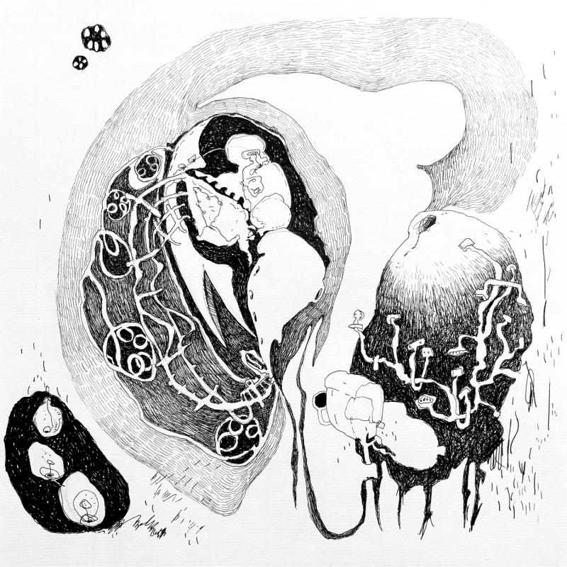 Heidi Suikkanen, nimetön, tussi ja lyijykynä paperille, 22 x 22 cm, 2025