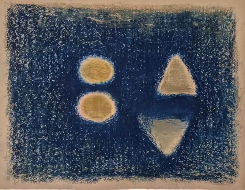 Satu Metsola: Sarjasta Saari tulee, Saari menee. Öljypastelli paperille, 24 x 31 cm.