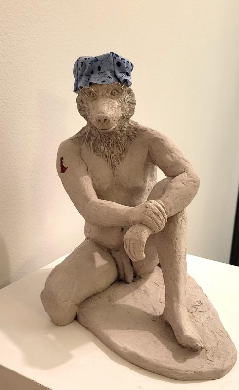 Maria Teplykh, Hairy Tale, ceramics, recycled wire and textile, acryl paints, 27x20x28 cm, 2022-2023