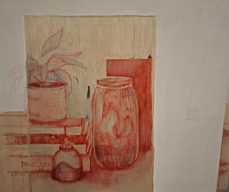 Punaiset 2025 puuta kaivertaen ja maalaten n. 40x 40