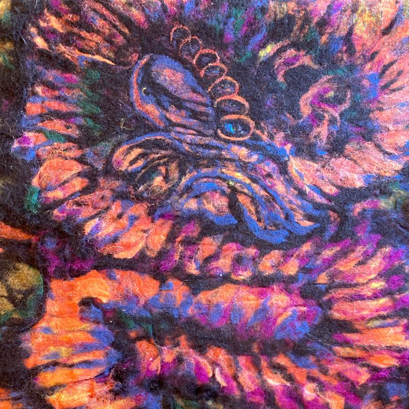 Sanna Isabell, Lustgård. Ull, våttovning; 2025; 85 x 123 cm