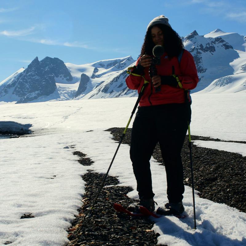 Kamari filming on Prince Charles Foreland, in the Arctic archipelago of Svalbard