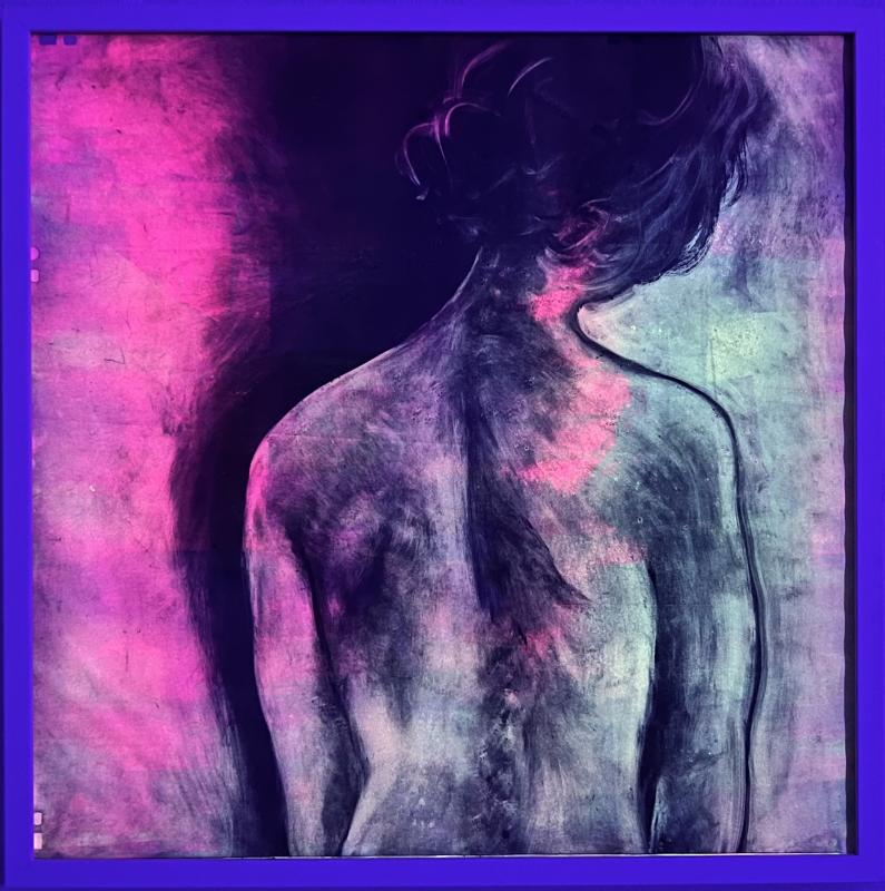 Heidi Savilakso-Saatsi, Hidden, Uv-hohtava monotypia, 60x60cm, 2025 