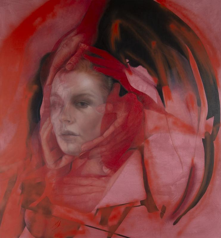 Liitola Maria, Hands to hold, akryyli, spray ja öljy kankaalle, 160 x 150, 2025