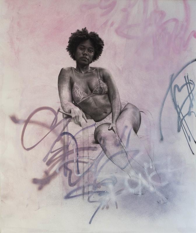 Liitola Maria, Rockabye, Akryyli hiili ja spray paperille, 180 x 150, 2018